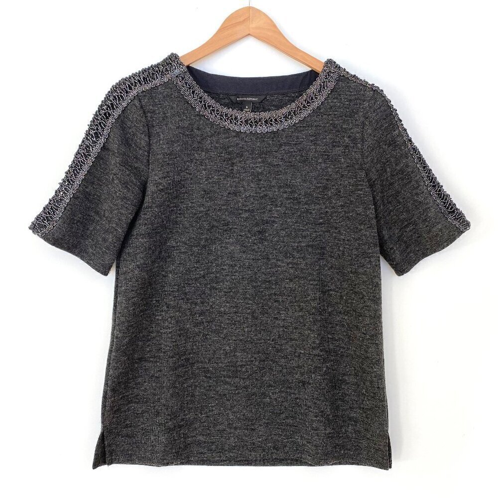 Banana Republic Charcoal Gray Metallic Trim Knit Top Size S